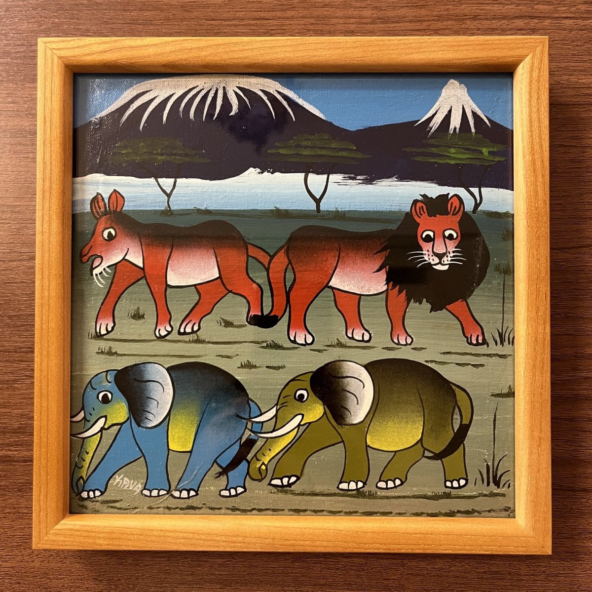 画像1: ティンガティンガ布21x21cm 額付き02 (原画) (1)