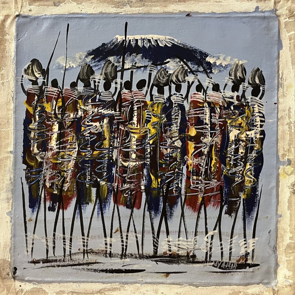 画像1: ティンガティンガ布30x30cm 額無し01 (原画) (1)