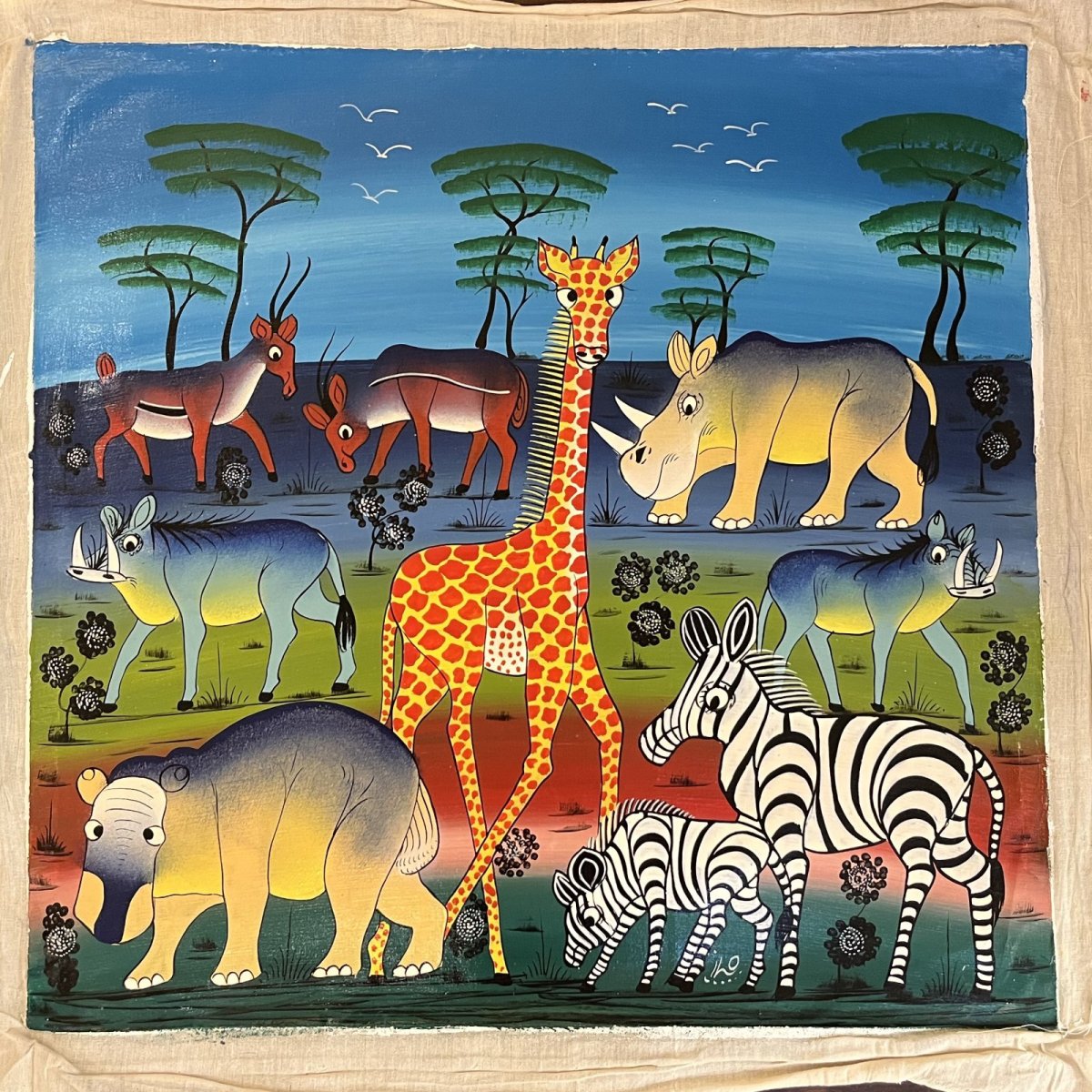 画像1: ティンガティンガ布60x60cm 額無し02(原画) (1)