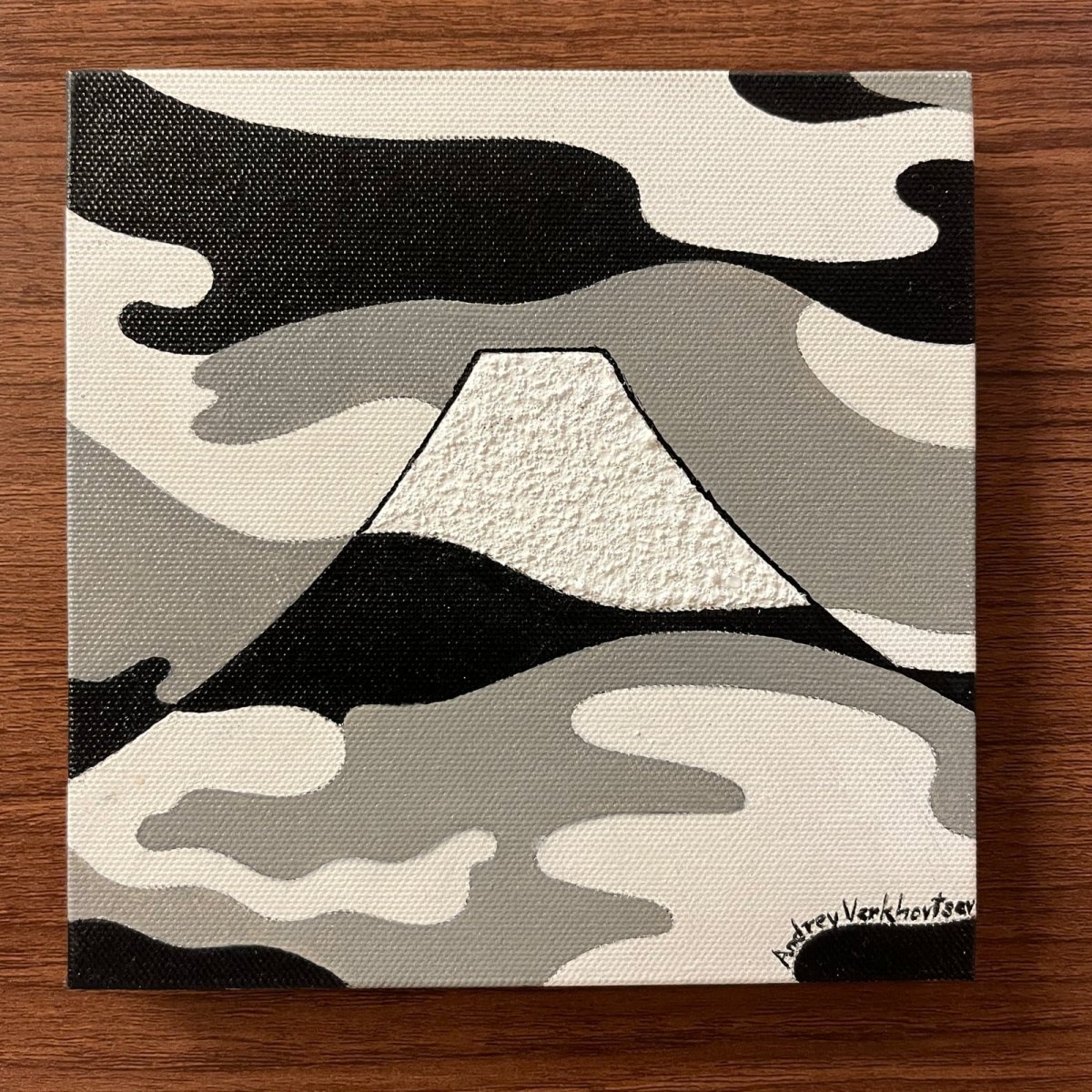 画像1: 迷彩 富士山 キャンバス 15x15cm Fujisan camouflage (原画) (1)