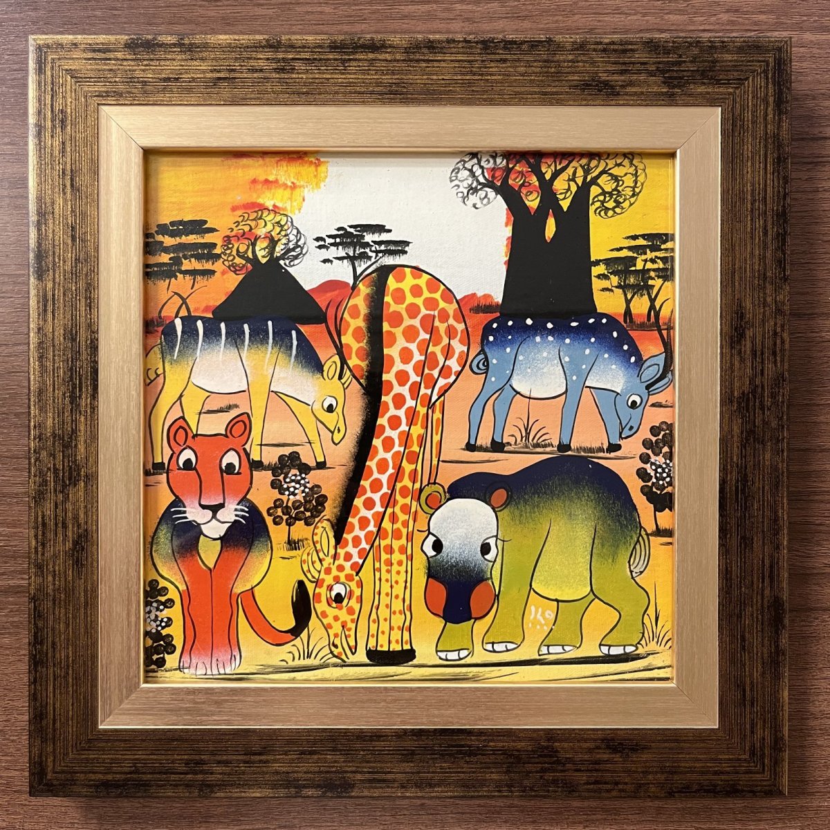 画像1: ティンガティンガ布27x27cm 額付き03 (原画) (1)
