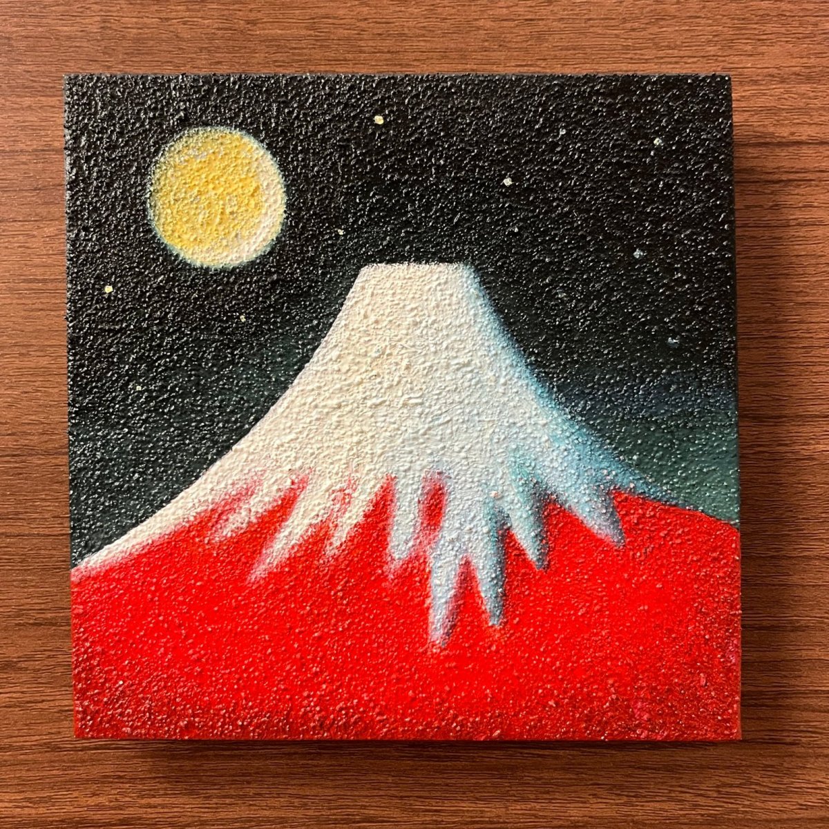 画像1: 赤い富士山 キャンバス 15x15cm Red Fujisan (原画) (1)