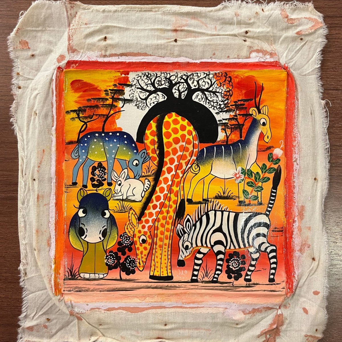 画像1: ティンガティンガ布20x20cm 額無し付き01 (原画) (1)