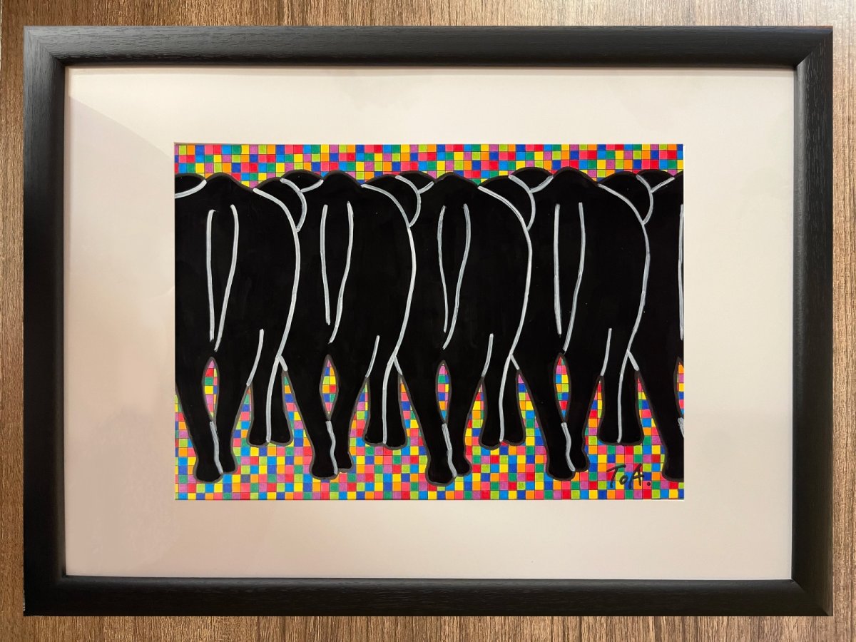 画像1: ゾウの群れ herd of elephants 額サイズ 33x45,5cm (原画) (1)