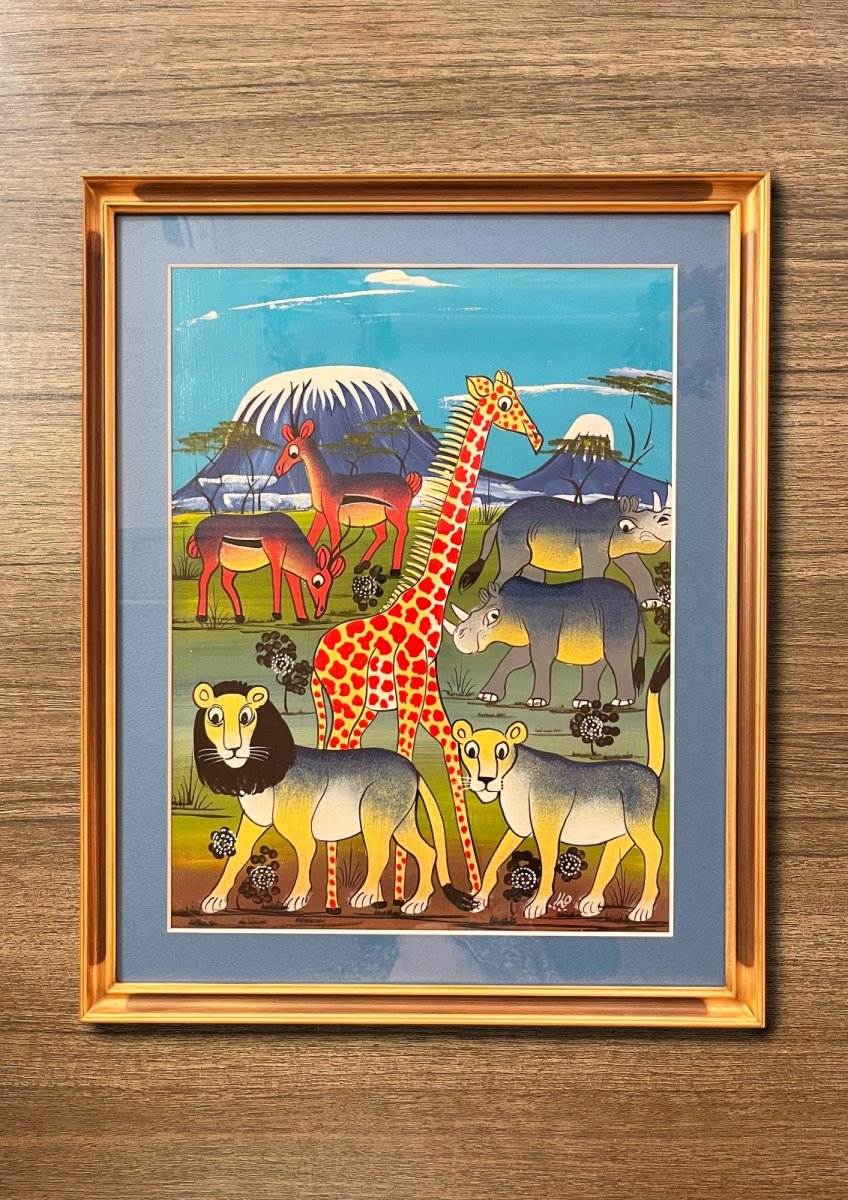 画像1: ティンガティンガ布48x38.5cm 額付き01 (原画) (1)