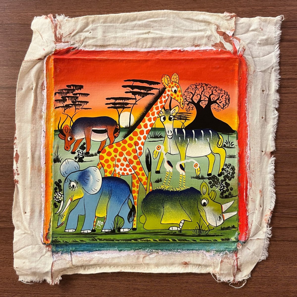 画像1: ティンガティンガ布20x20cm 額無し付き03 (原画) (1)