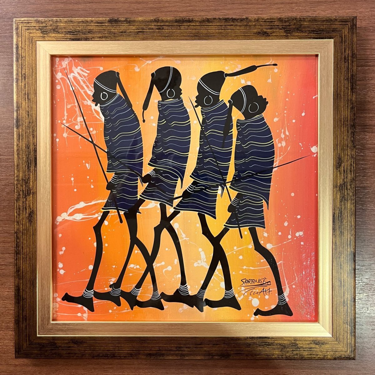 画像1: ティンガティンガ布37x37cm 額付き02 (原画) (1)