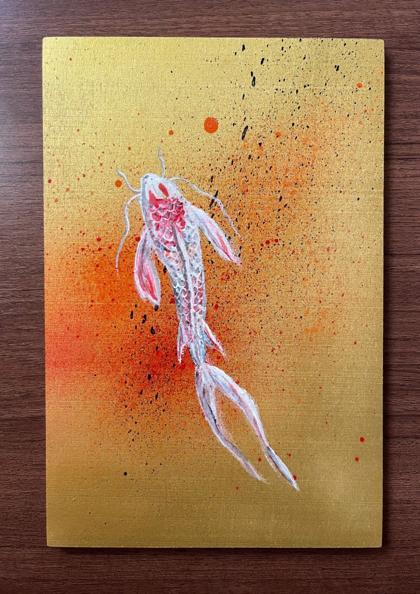 画像1: 錦鯉 Nishikigoi (木版パネル, wooden panel) artist: K.M.tk76 (1)