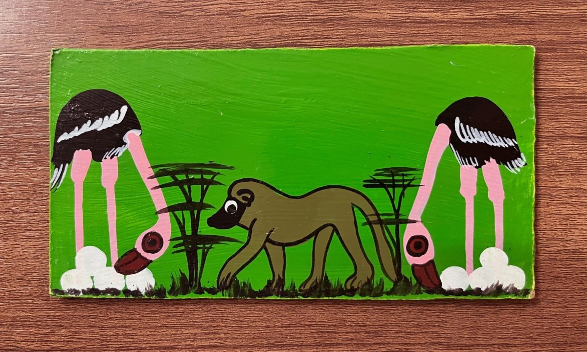 画像1: ティンガティンガ ネームプレート お猿さんとダチョウ (1)