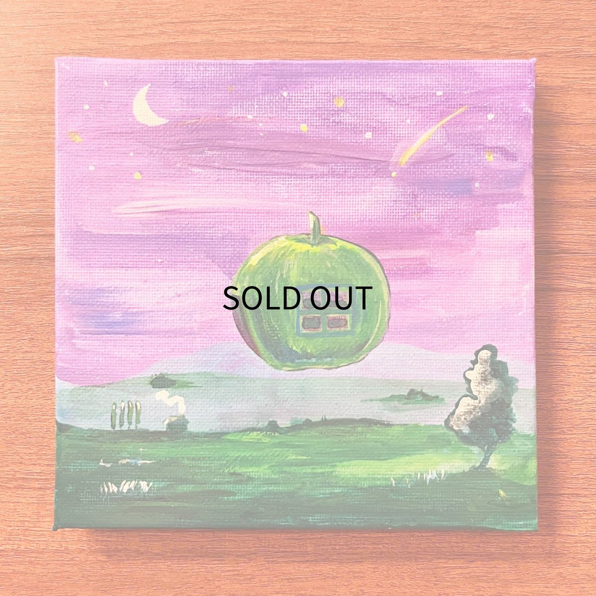 画像1: 空飛ぶりんご (キャンバス) Flying Apple (Canvas) 15x15cm (原画) artist: K.M.tk76 (1)