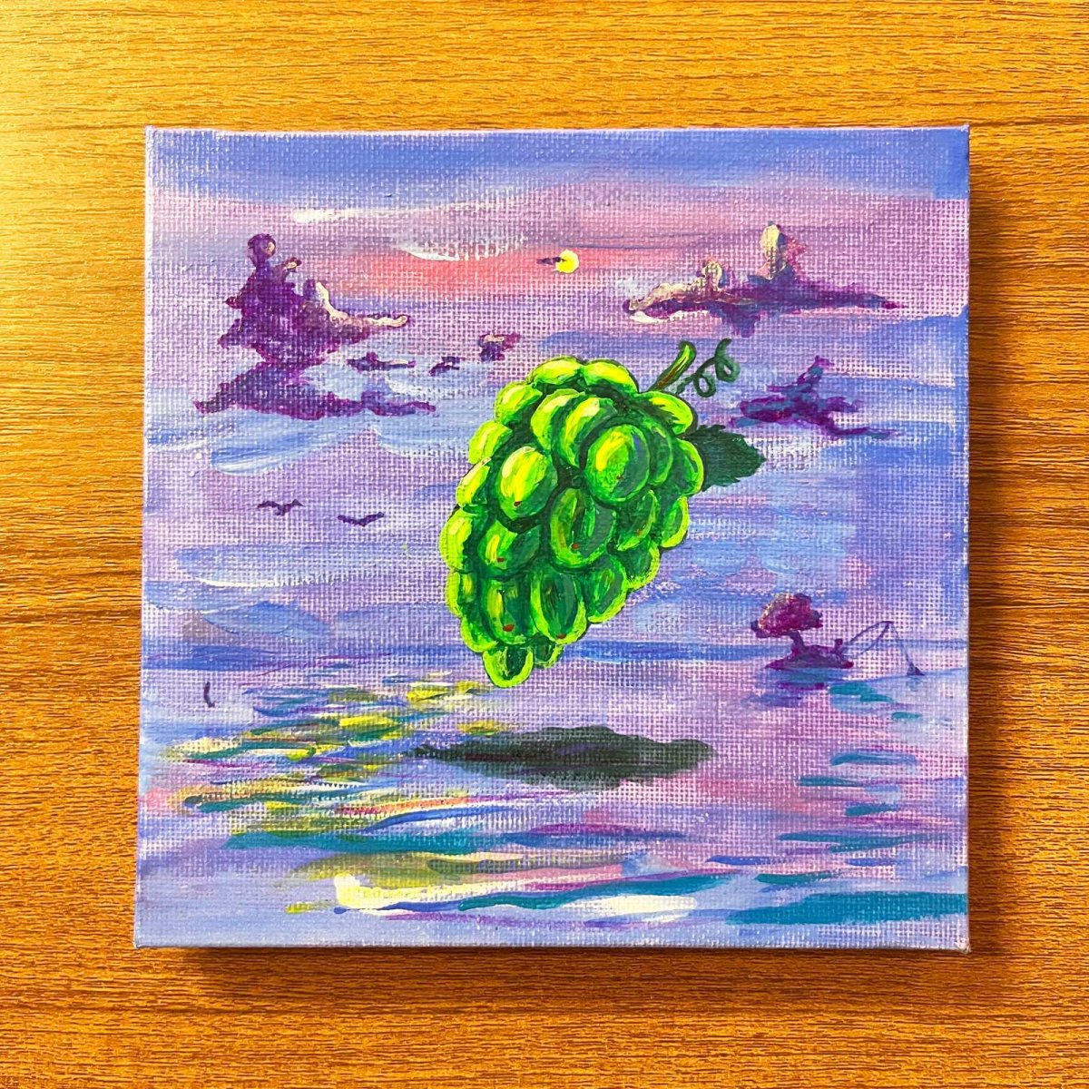 画像1: 空飛ぶブドウ (キャンバス) Flying Grape (Canvas) 15x15cm (原画) artist: K.M.tk76 (1)