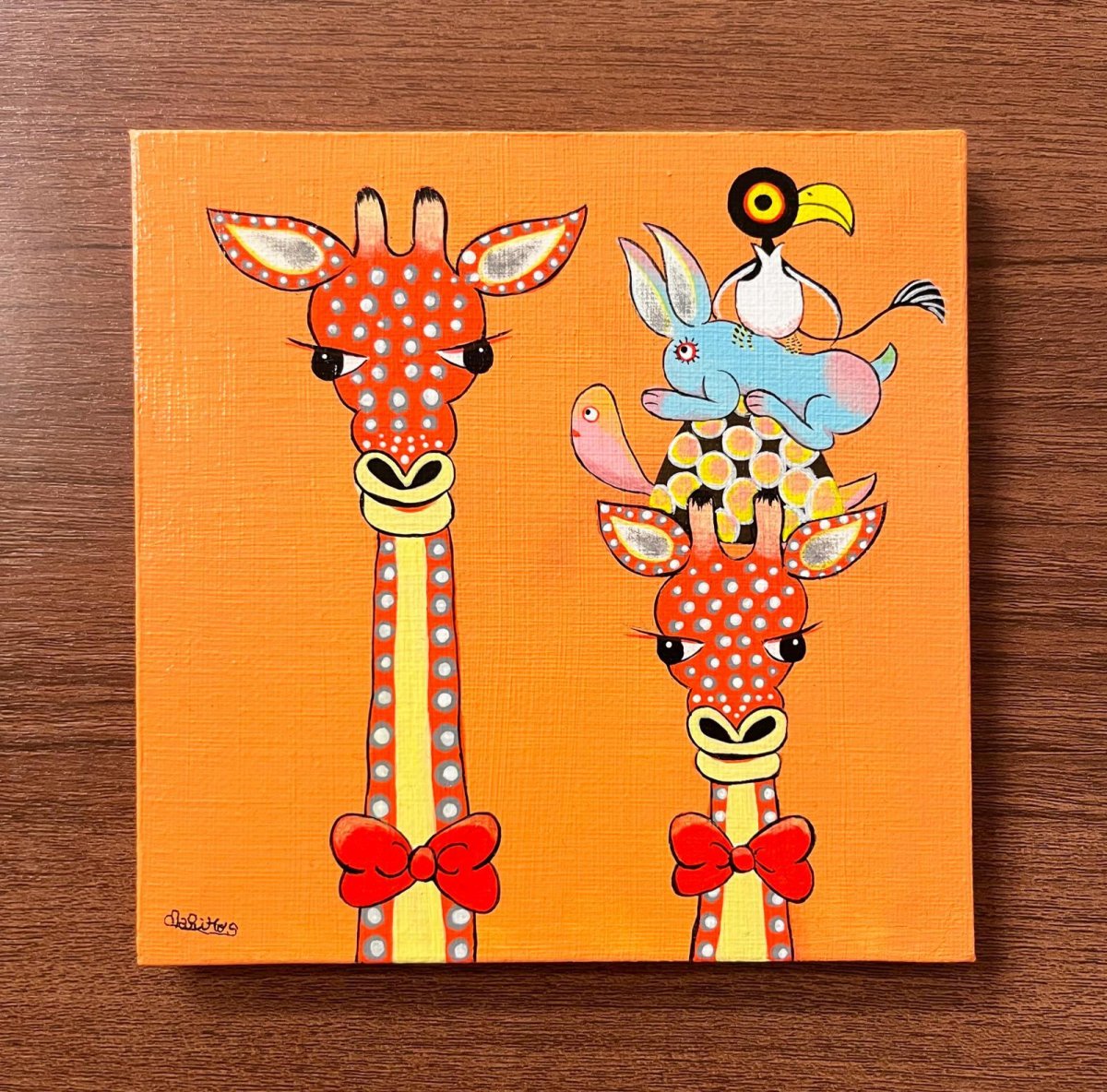 画像1: キリン親子の背比べ Giraffe comparing heights between a parent and child (原画) artist:mariho (1)